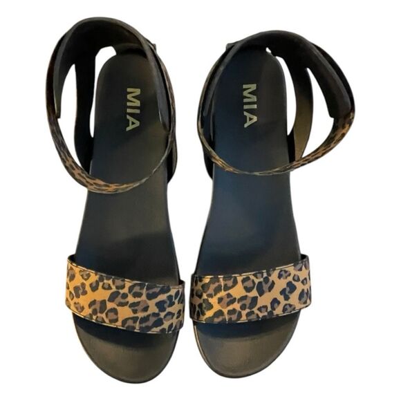 MIA Lydya Leopard Print Sandals Vegan Leather Black Brown Animal Print 7.5 - Picture 5 of 10